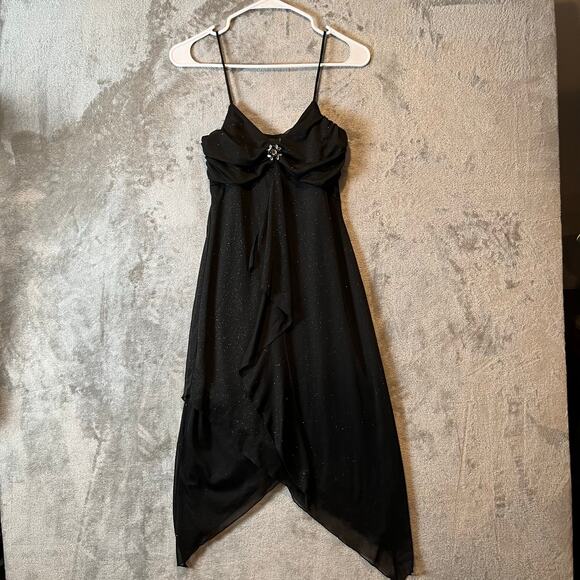 Vintage Dresses & Skirts - Y2K Vintage Handkerchief Hem Slip Dress Glitter Mesh Rhinestone‎ Fairy Grunge SM